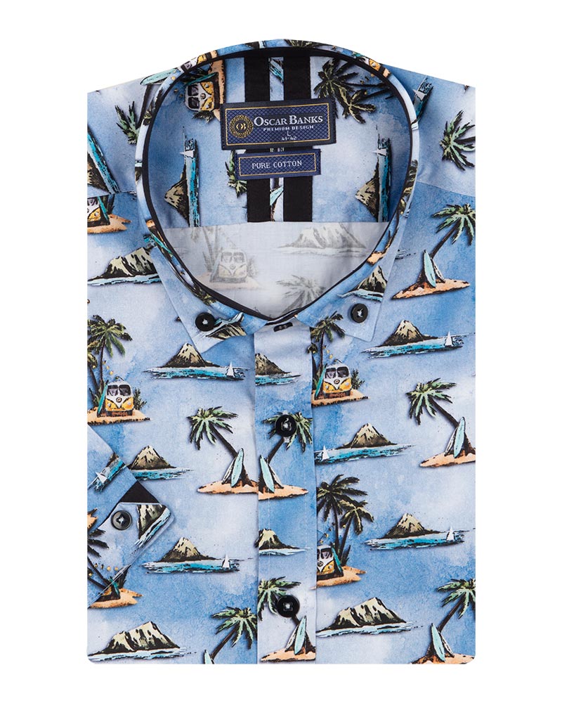 Blue Island Print Short Sleeve Shirt