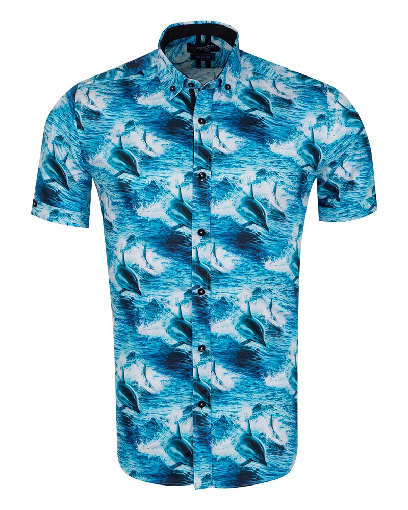 Dolphin Sea Wave Print Short Sleeve Shirt