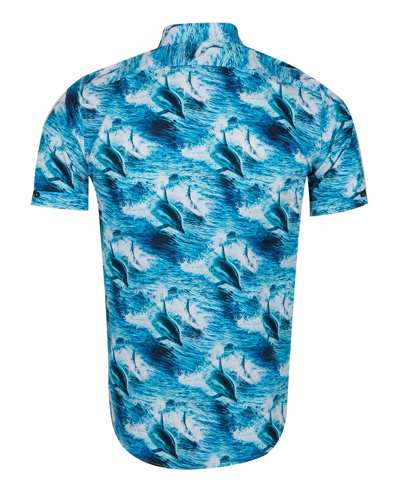 Dolphin Sea Wave Print Short Sleeve Shirt