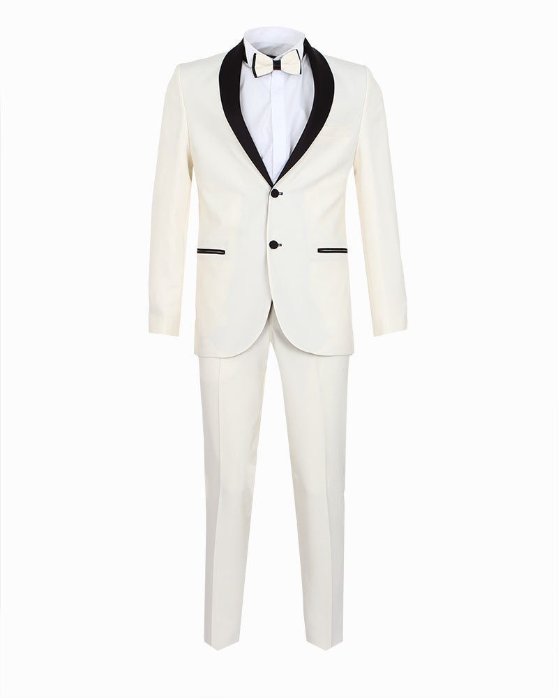 Cream Fashion Suit with Contrasting Lapel Design Prom Suit