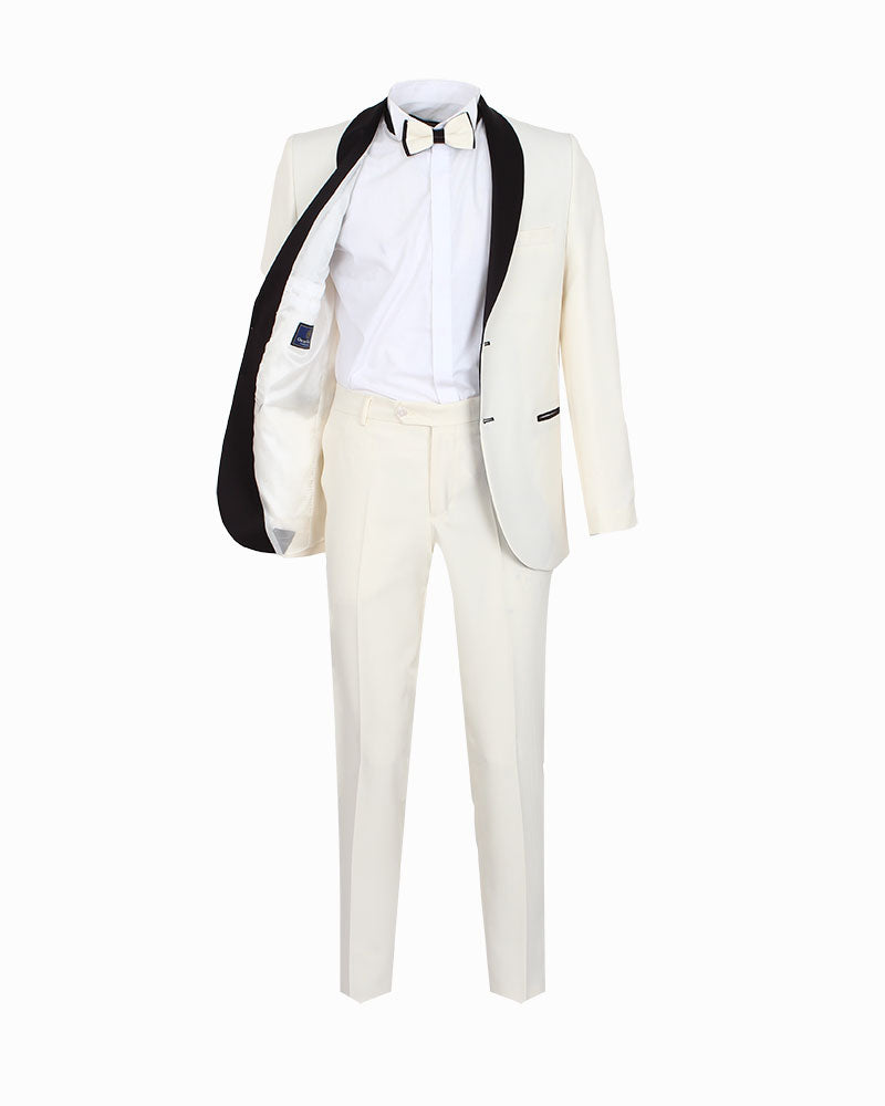 Cream Fashion Suit with Contrasting Lapel Design Prom Suit