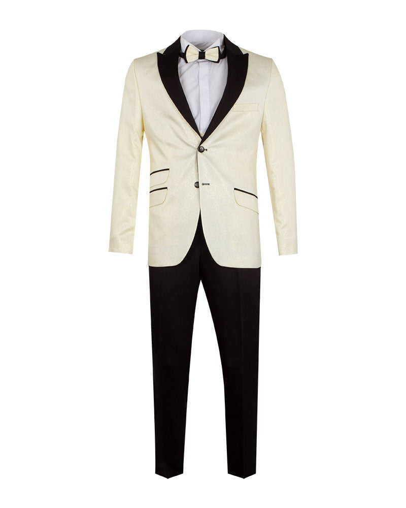 Cream Men's Three Piece Glitter Suit Contrasting Lapel