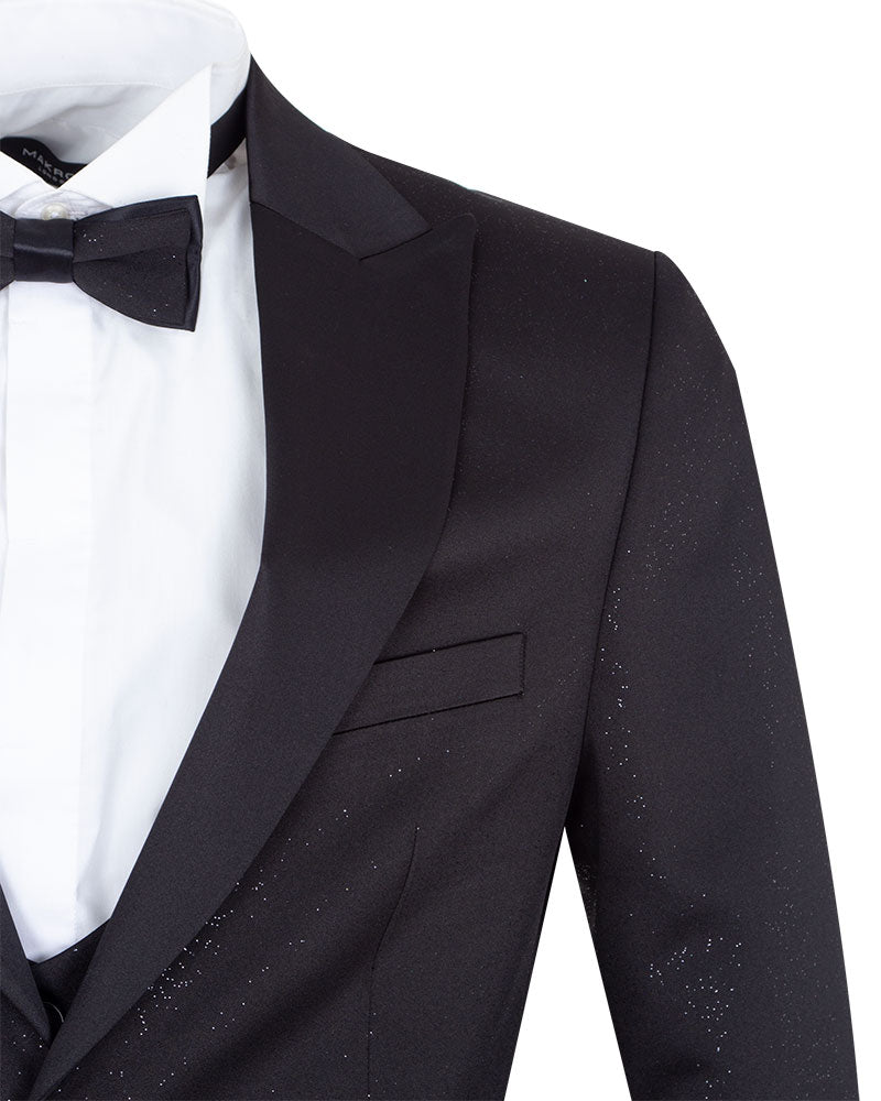 Black Men's Three Piece Glitter Suit Contrasting Lapel