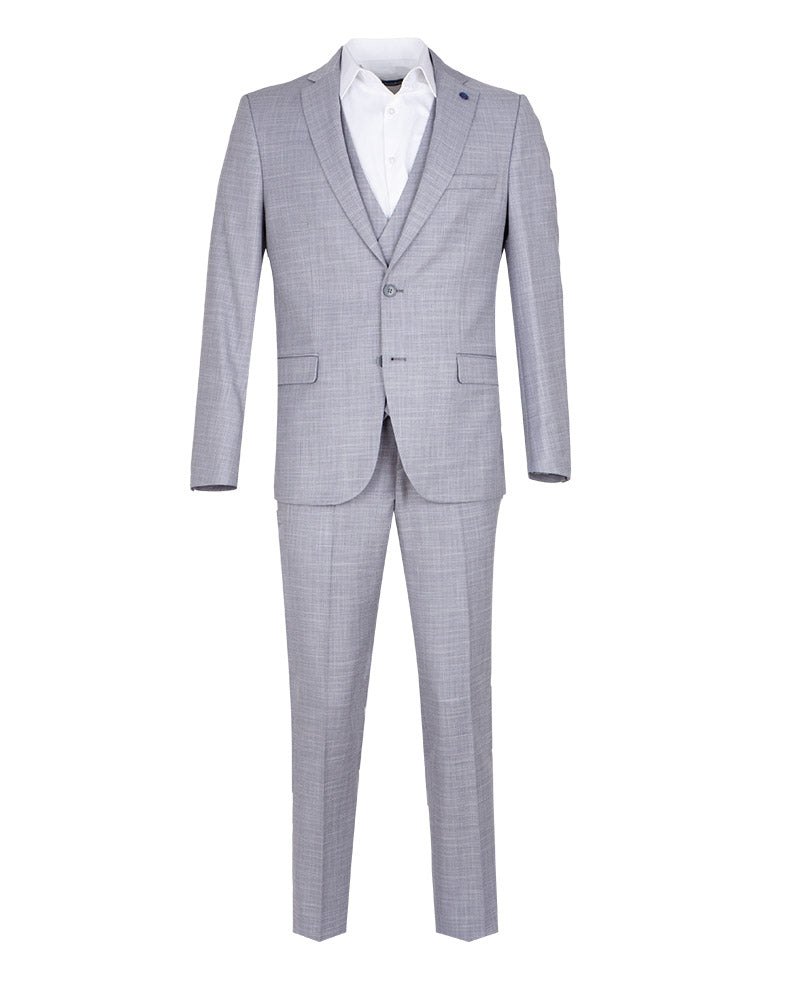 Grey 3 Piece Men's Suit with Double Breasted Waistcoat