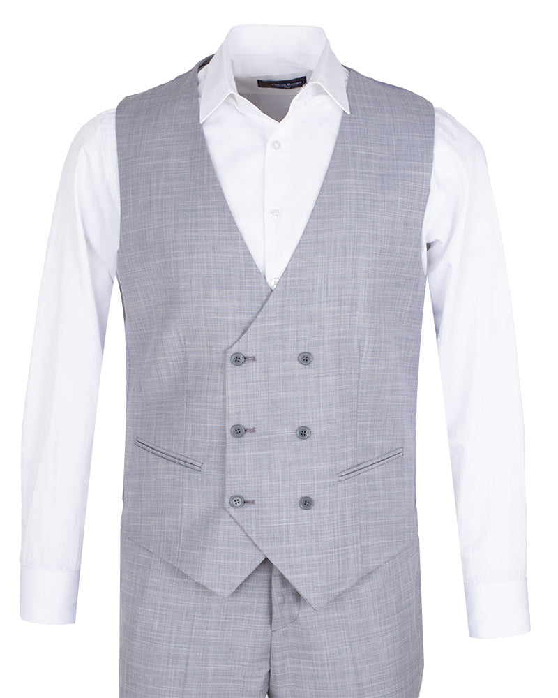 Grey Three Piece Men's Suit with Double Breasted Waistcoat