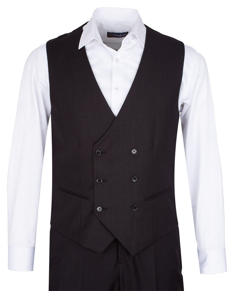 Black Three Piece Men's Suit with Double Breasted Waistcoat