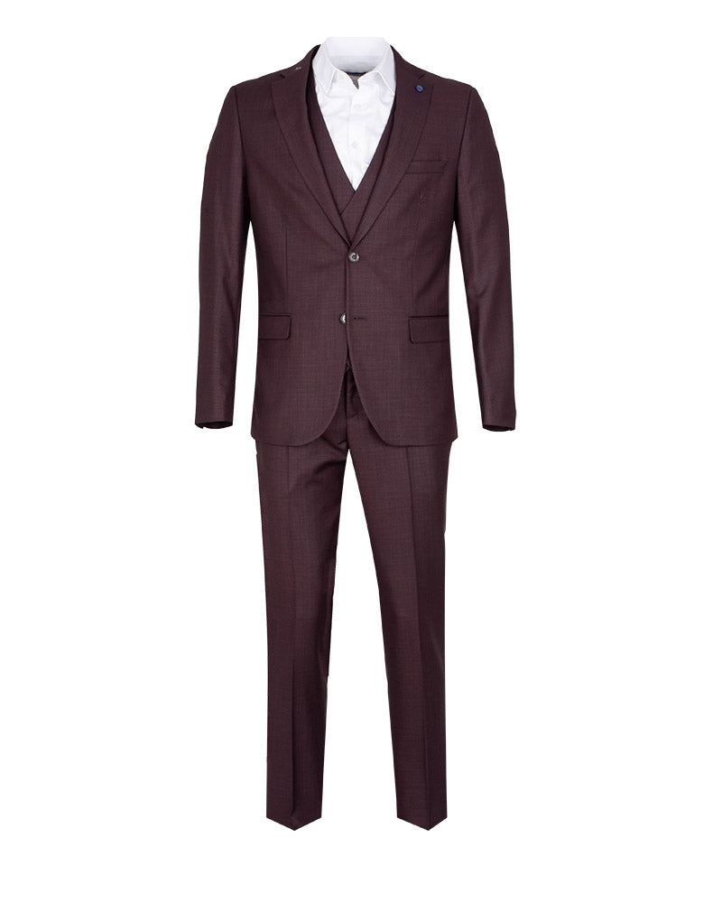 Burgundy Three Piece Men's Suit with Double Breasted Waistcoat