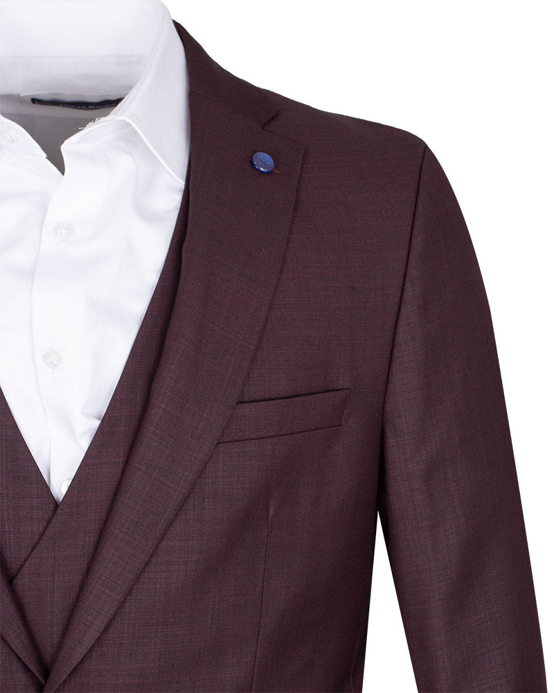 Burgundy 3 Piece Men's Suit with Double Breasted Waistcoat