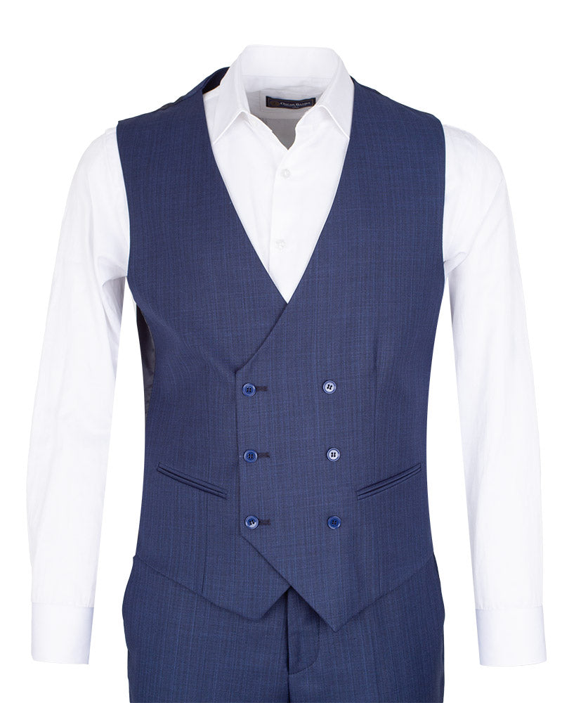 Dark Blue Three Piece Men's Suit with Double Breasted Waistcoat