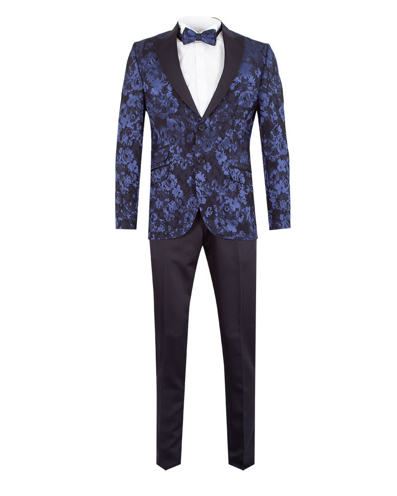 Dark Blue Floral 3 Piece Fashion Wedding Suit