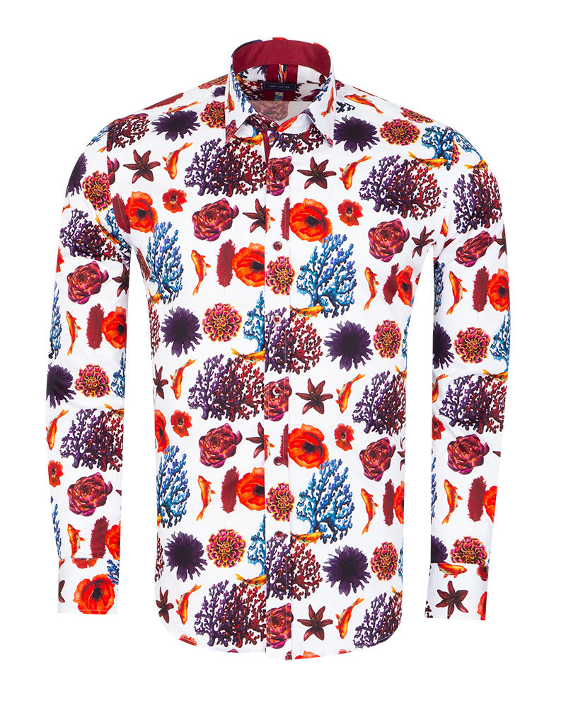 Seaside Print Men's Shirt with Matching Handkerchief-Makrom