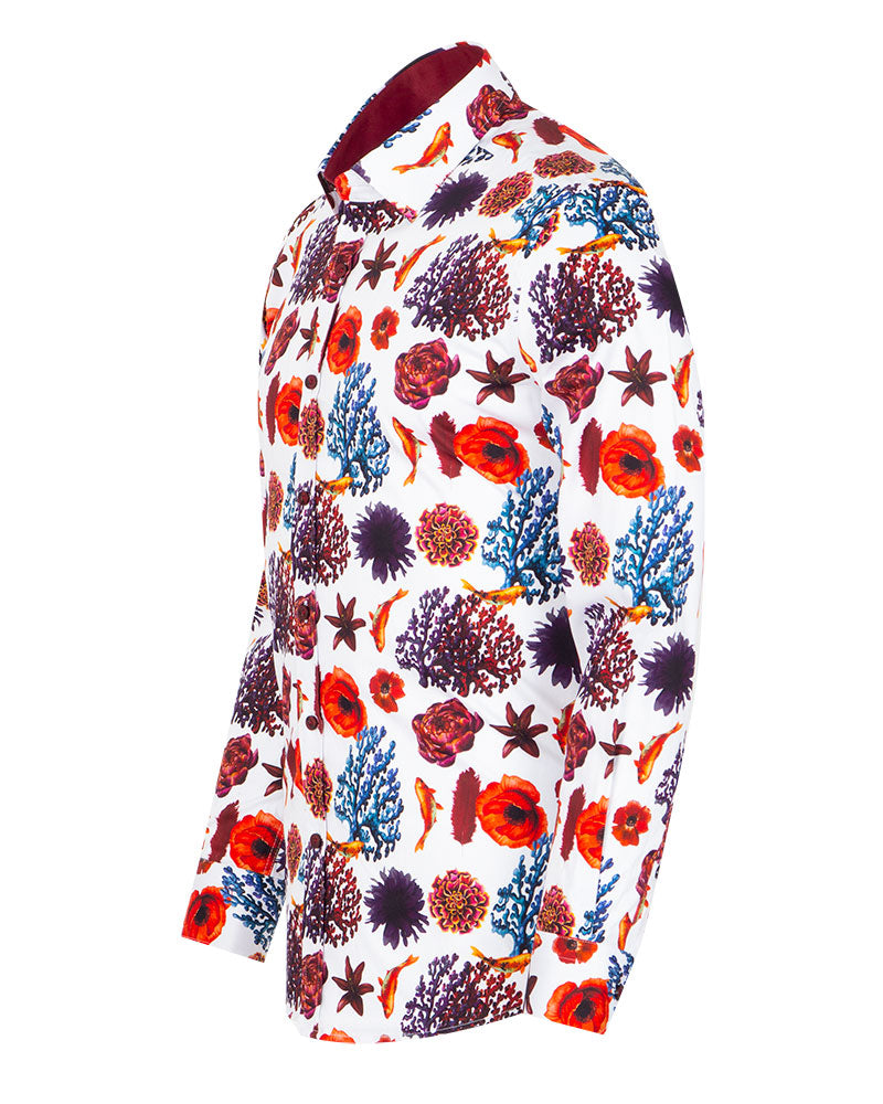 Seaside Print Men's Shirt with Matching Handkerchief-Makrom