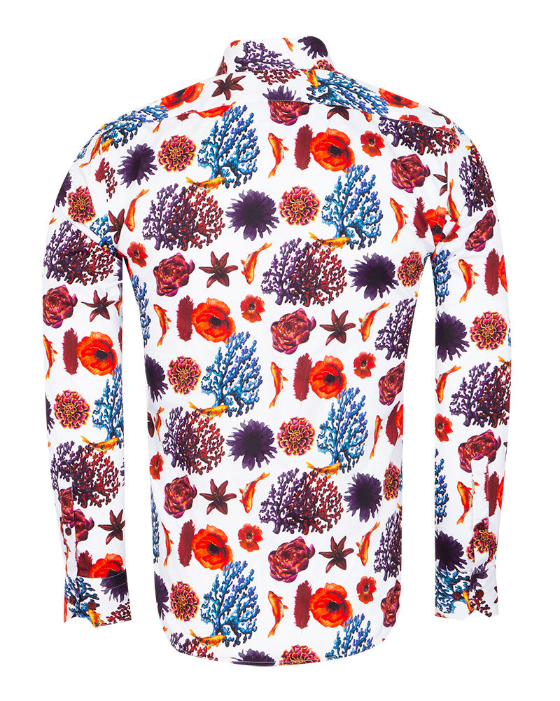 Seaside Print Men's Shirt with Matching Handkerchief-Makrom