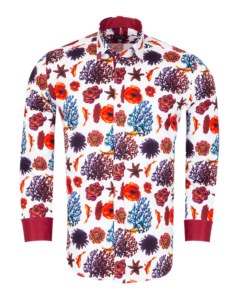 Seaside Print Men's Shirt with Matching Handkerchief-Makrom