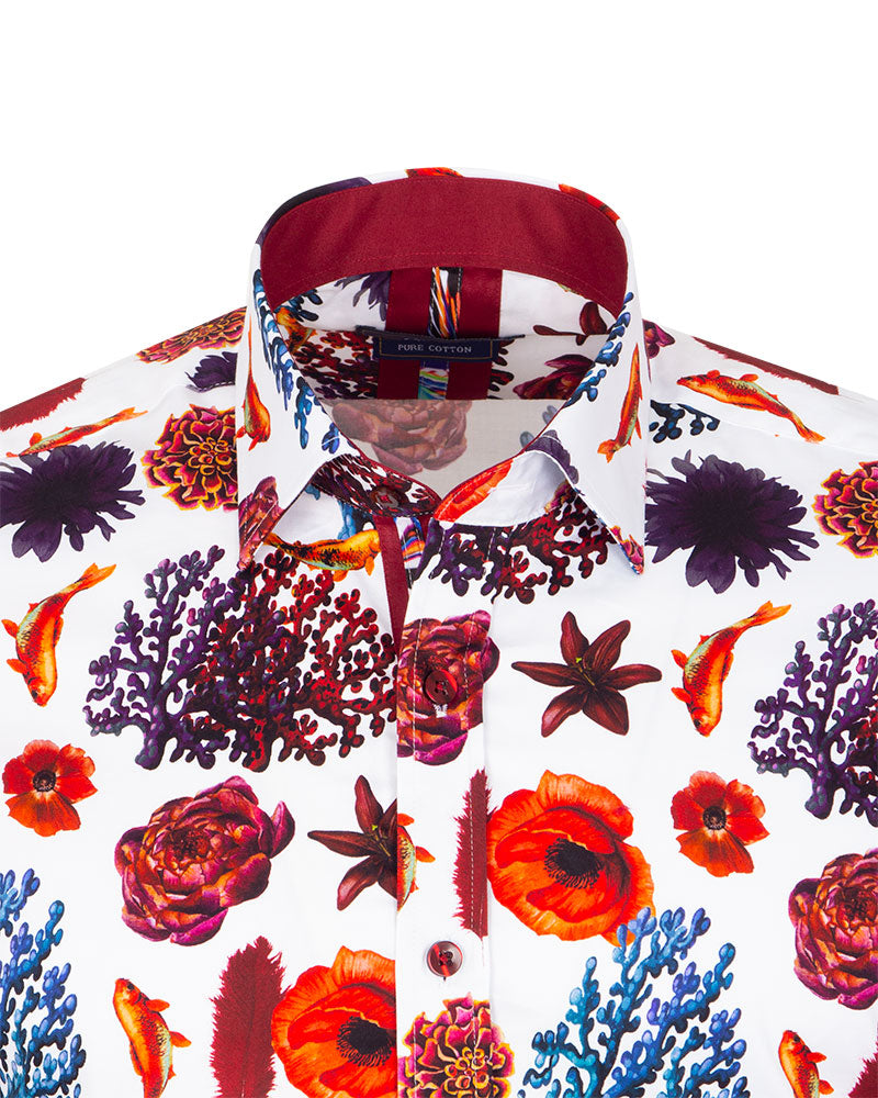 Seaside Print Men's Shirt with Matching Handkerchief-Makrom