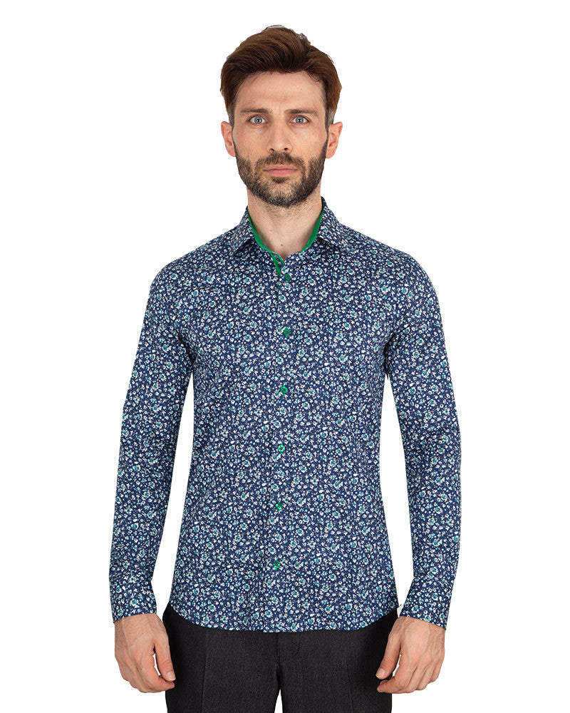 Sky Blue Floral Design with Contrasting Colour Men's shirt-Makrom
