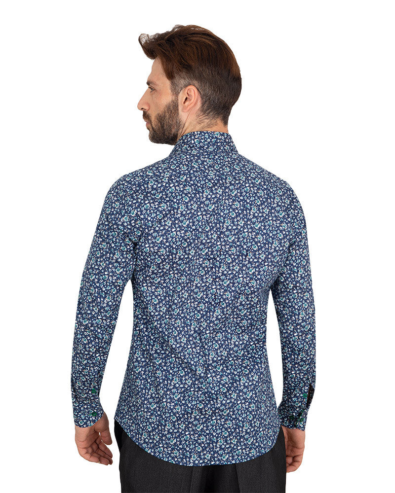 Sky Blue Floral Design with Contrasting Colour Men's shirt-Makrom