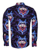Space Wolf Print Men's Shirt with Matching Handkerchief-Makrom