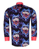 Space Wolf Print Men's Shirt with Matching Handkerchief-Makrom