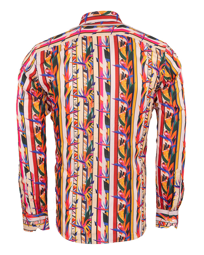 Stripe Tropical Flower Print Shirt-Makrom