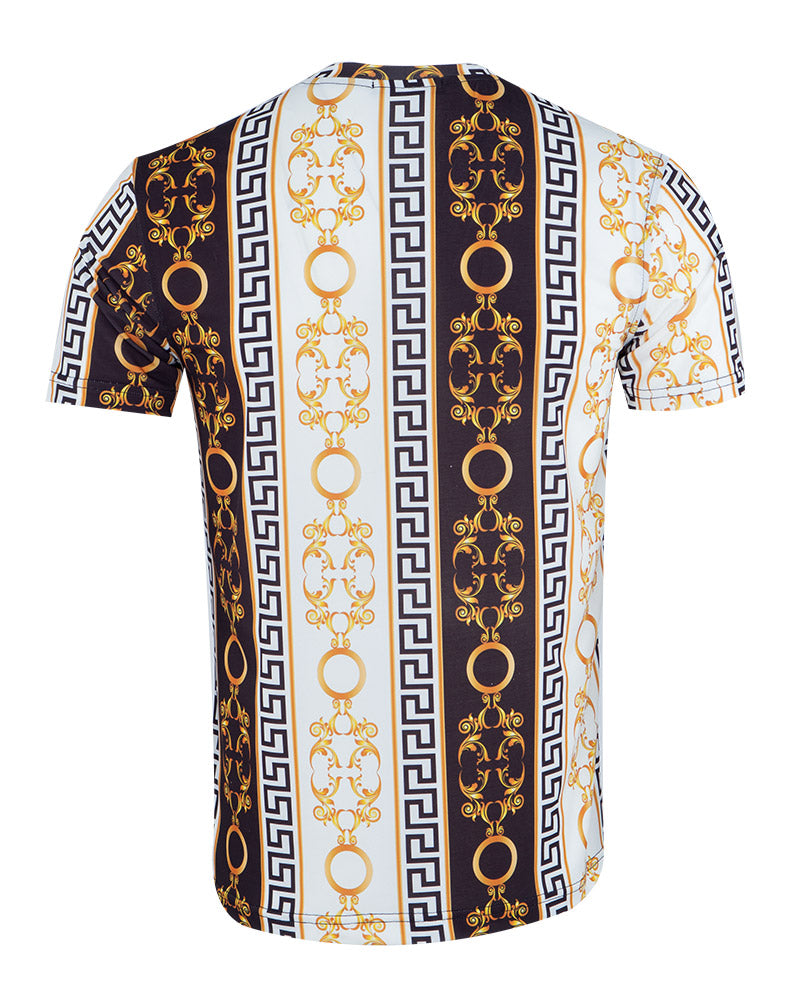 Black Roman Baroque Design Print T-Shirt