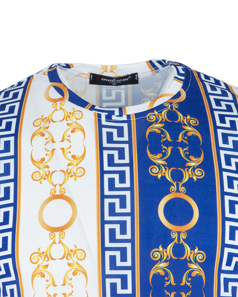 Royal Blue Roman Baroque Design Print T-Shirt