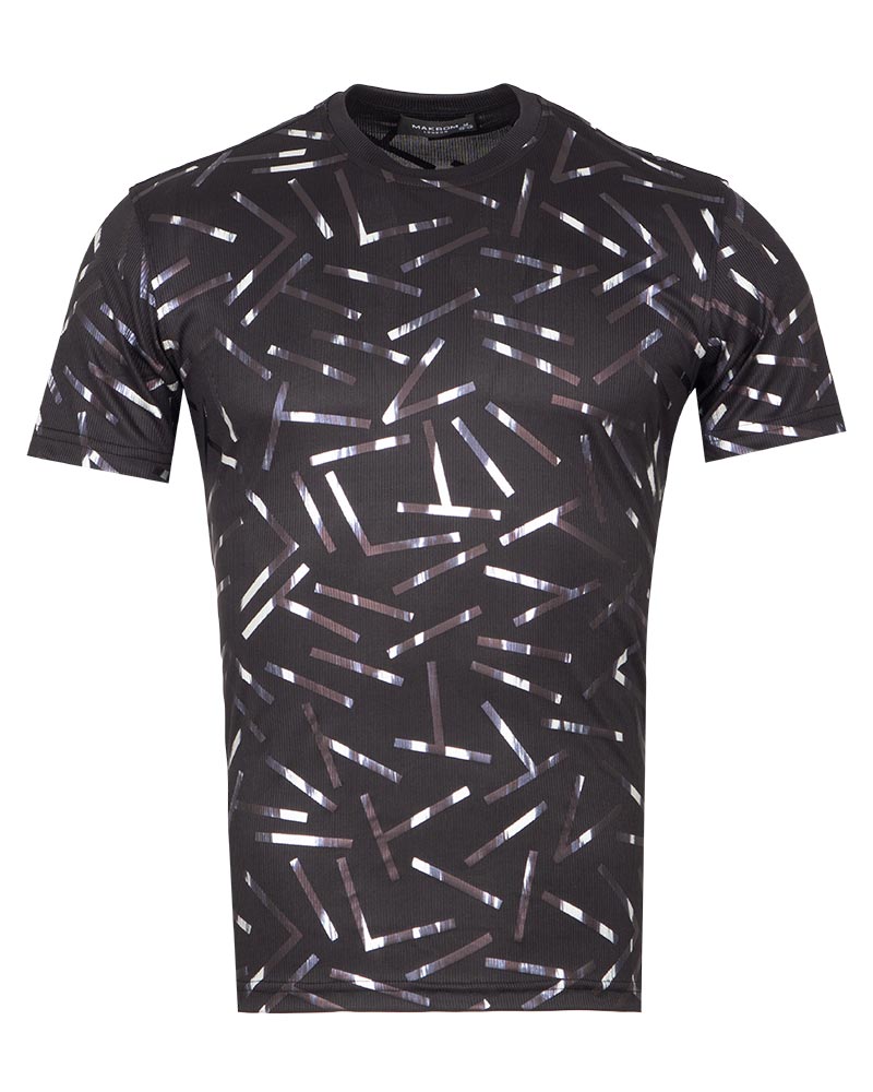 Black Shiny Printed Body Fit T-Shirt