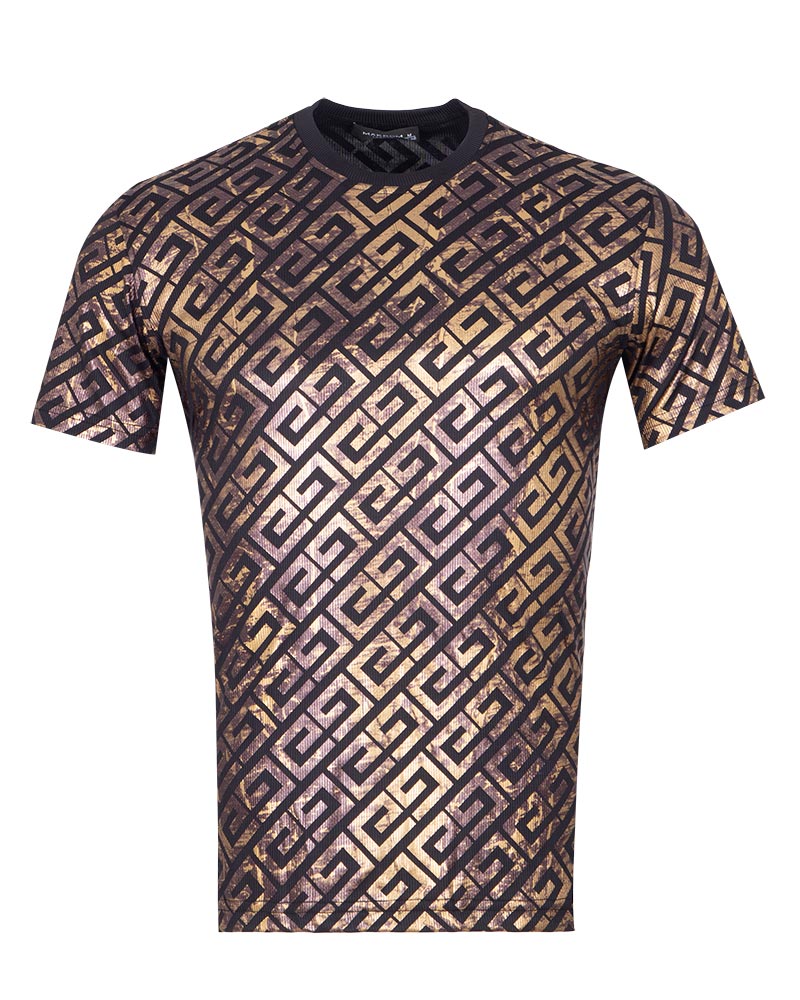 Gold Greca Print Body Fit T-Shirt