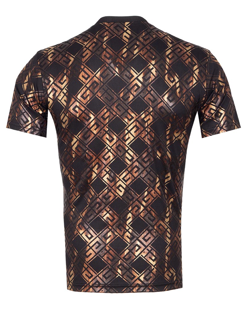 Gold Greca Square Print Body Fit T-Shirt