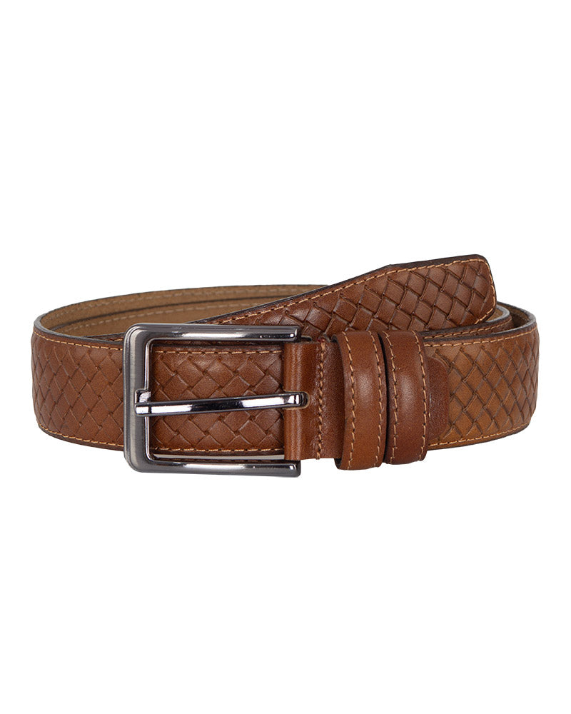 Tan Leather Woven Design Belt-Makrom