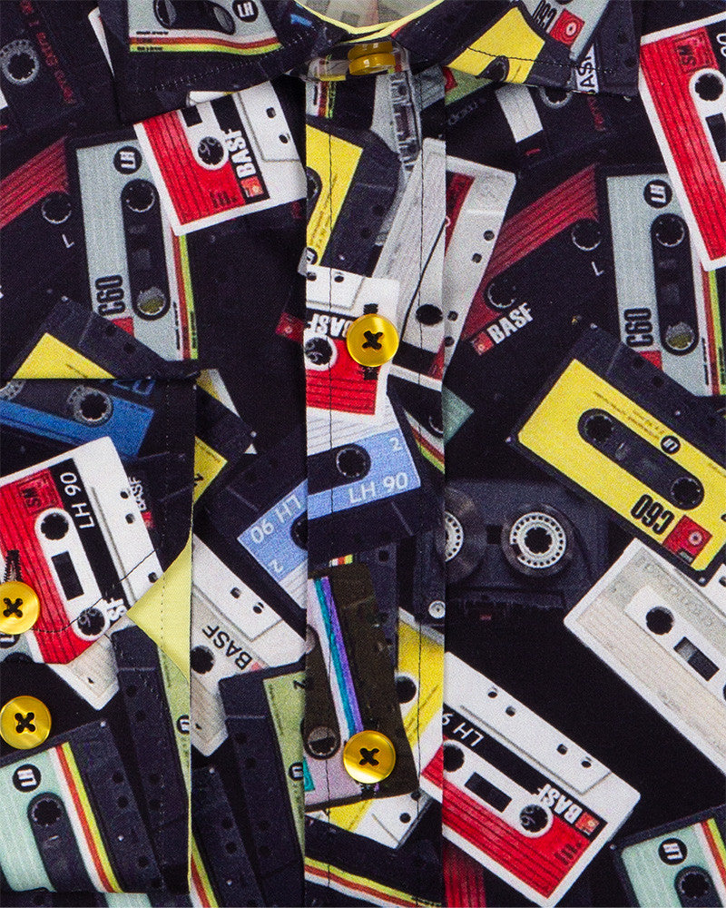 Vintage Cassette Tape Print Pure Cotton Shirt-Makrom