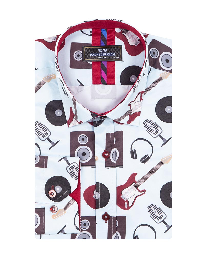 Vintage Record Store Music Print Men's Shirt-Makrom