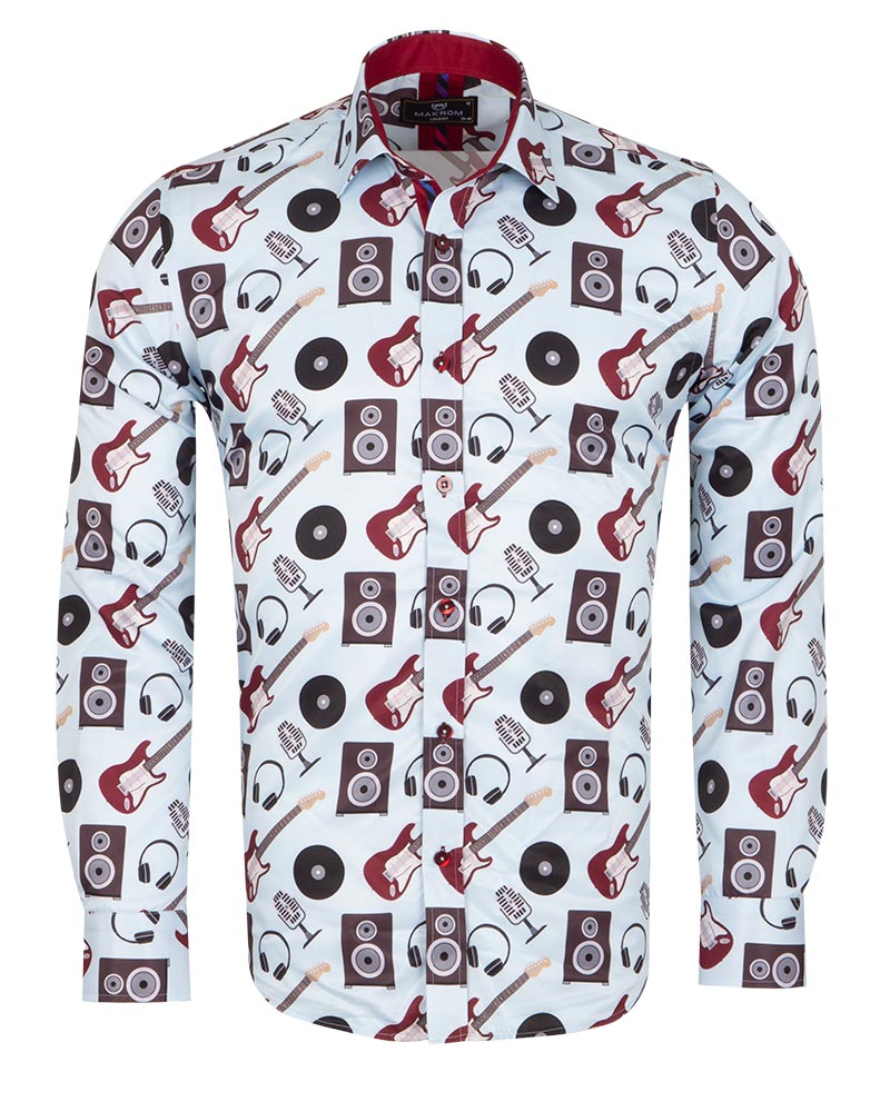 Vintage Record Store Music Print Men's Shirt-Makrom
