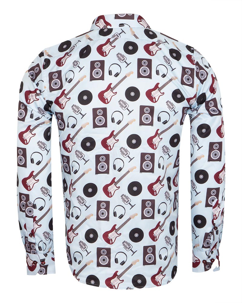 Vintage Record Store Music Print Men's Shirt-Makrom