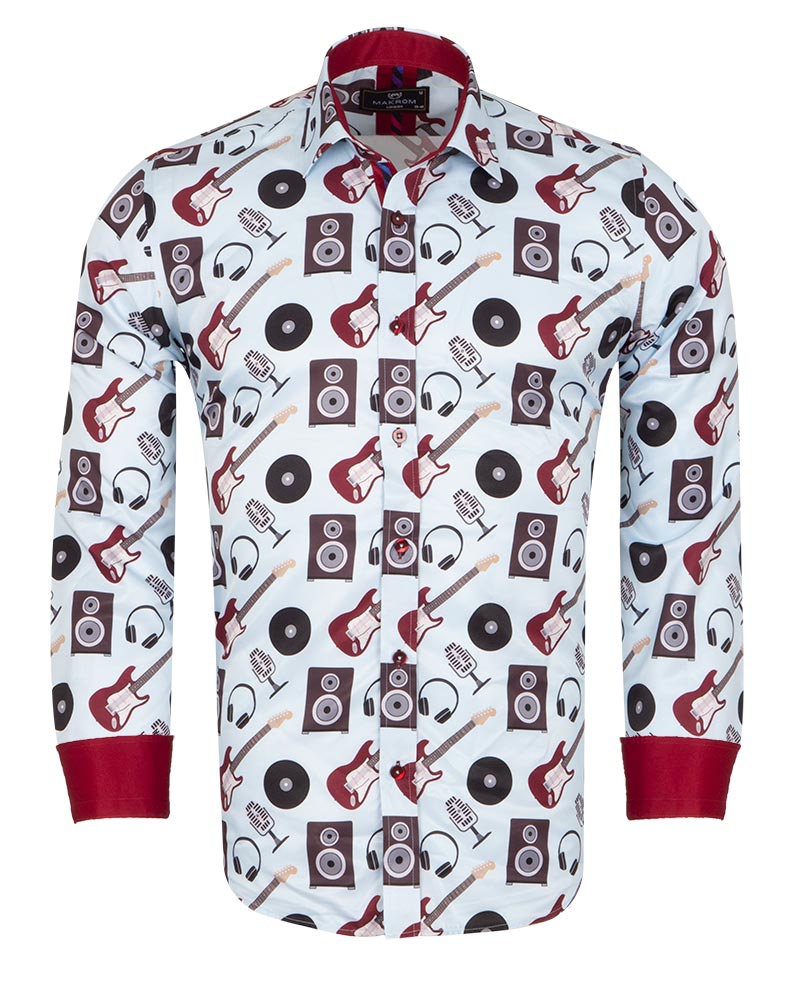 Vintage Record Store Music Print Men's Shirt-Makrom
