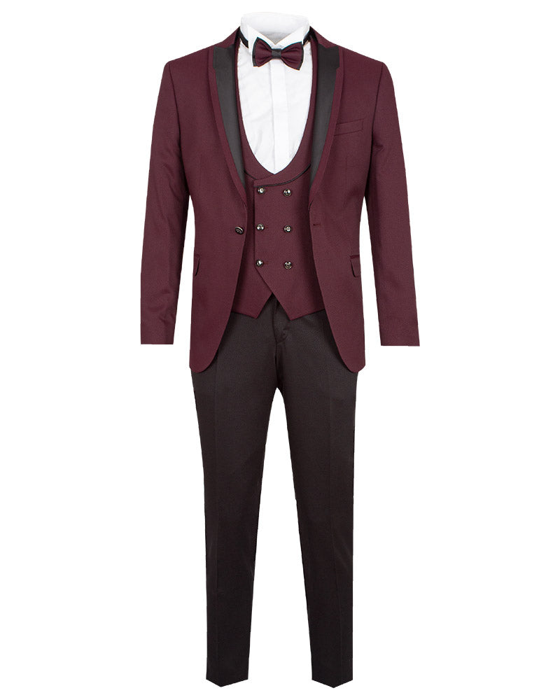 Four Piece Burgundy & Black Tuxedo Wedding Suit – Makrom