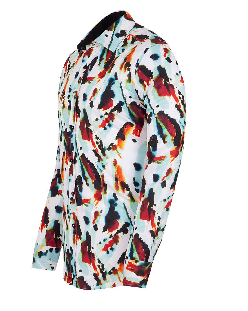 White Abstract Ink Splotch Print Shirt-Makrom