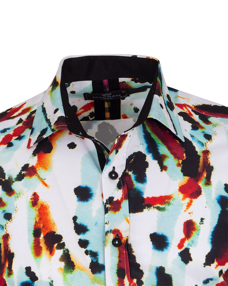 White Abstract Ink Splotch Print Shirt-Makrom