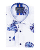 White Blue Leaf Print Shirt with Matching Handkerchief-Makrom