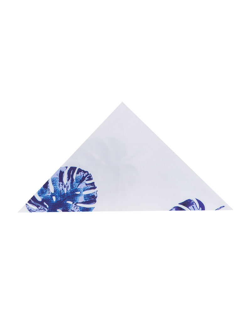 White Blue Leaf Print Shirt with Matching Handkerchief-Makrom