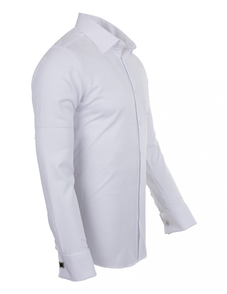 White Casual Twill Double Cuff Long Sleeve Shirt-Makrom