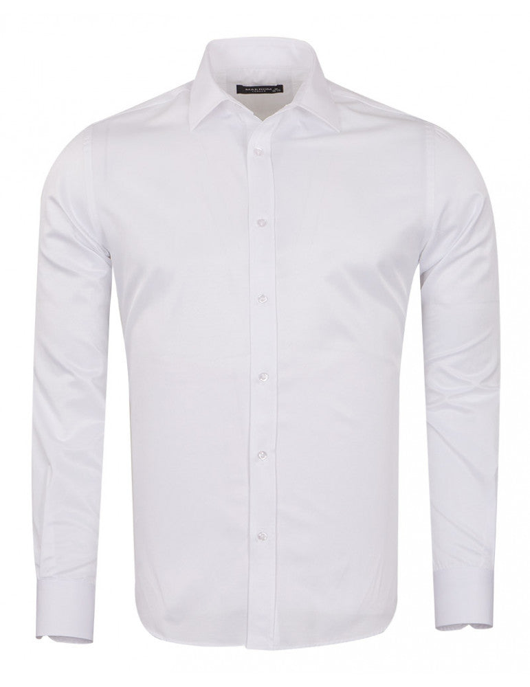 White Classic Single Cuff Men's Shirt-Makrom