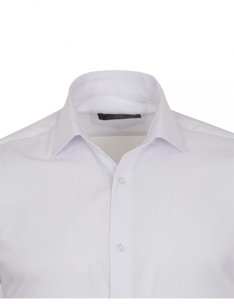 White Classic Twill Single Cuff Shirt-Makrom