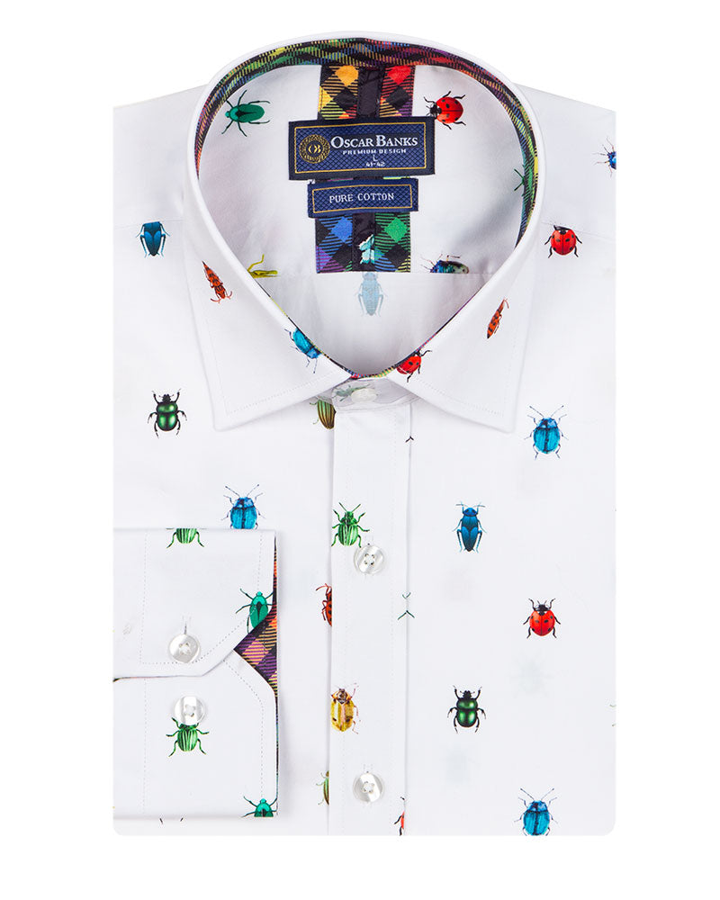 White Colourful Insect Print with Matching Handkerchief-Makrom