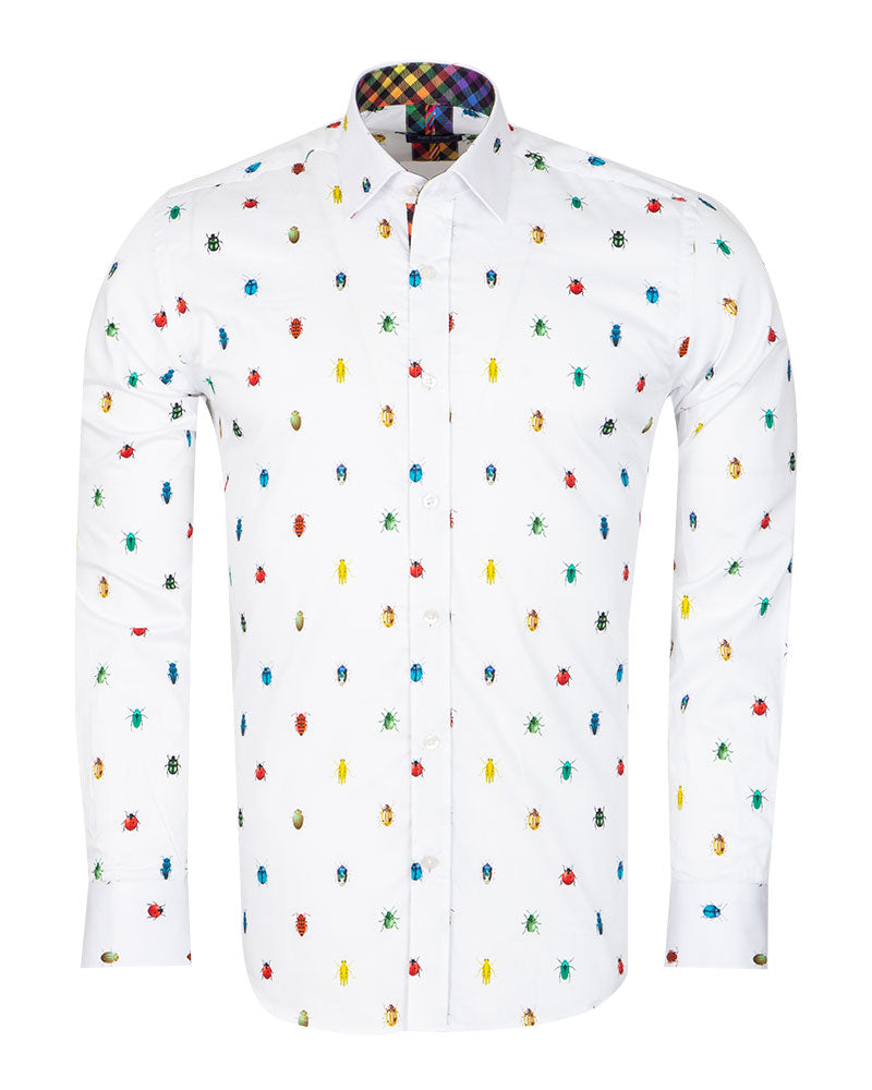 White Colourful Insect Print with Matching Handkerchief-Makrom
