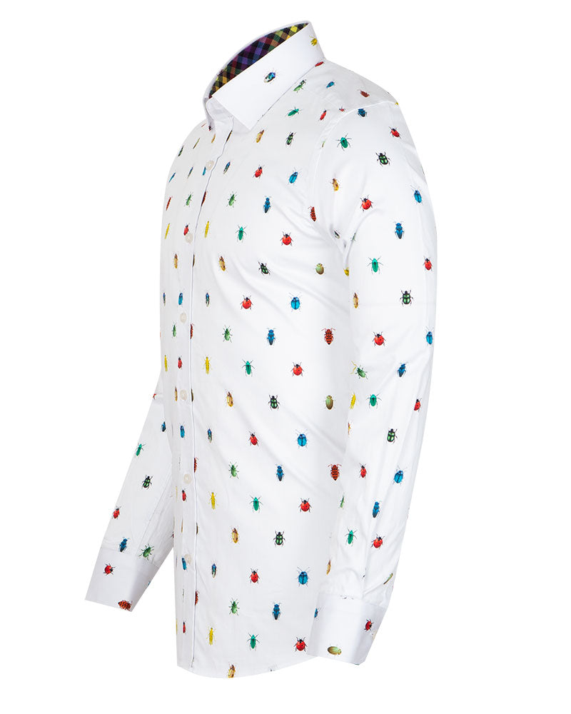 White Colourful Insect Print with Matching Handkerchief-Makrom