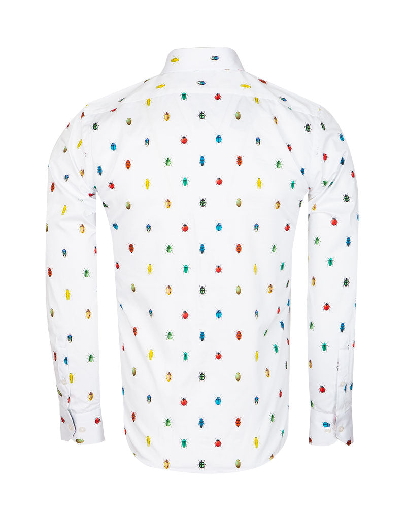 White Colourful Insect Print with Matching Handkerchief-Makrom