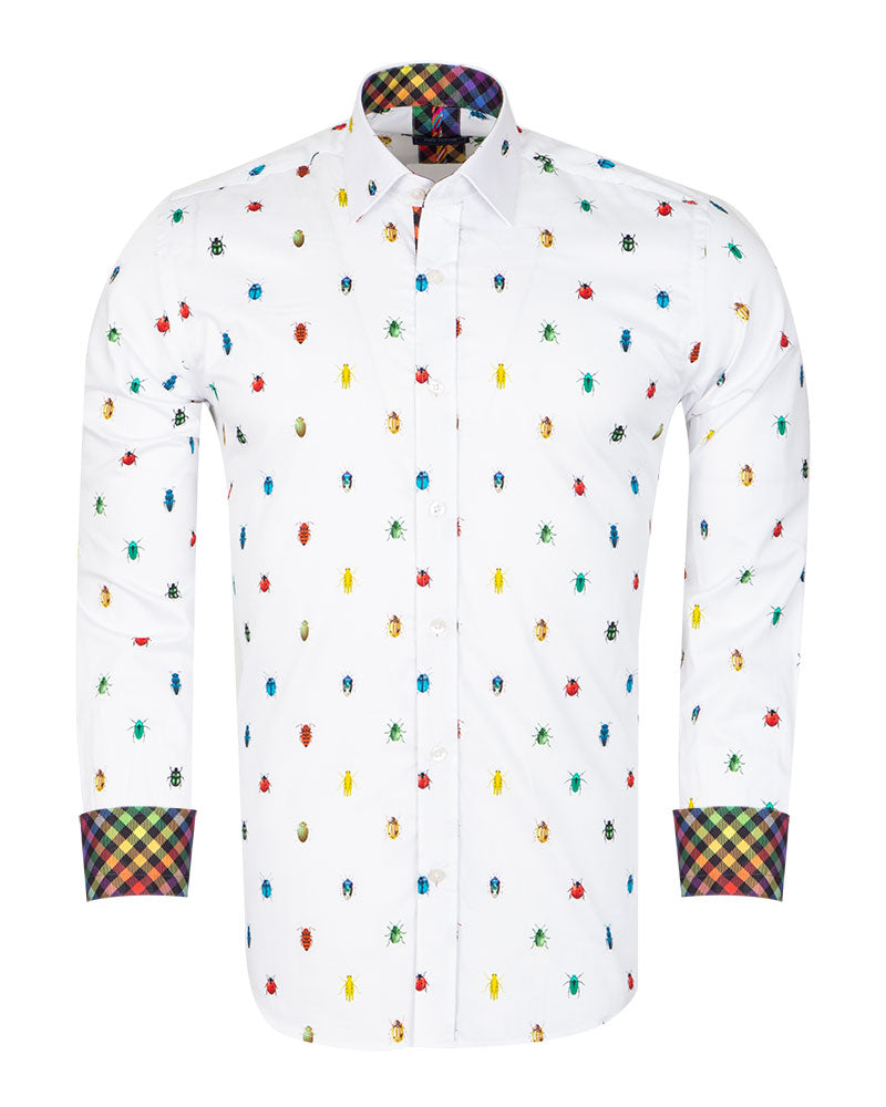 White Colourful Insect Print with Matching Handkerchief-Makrom