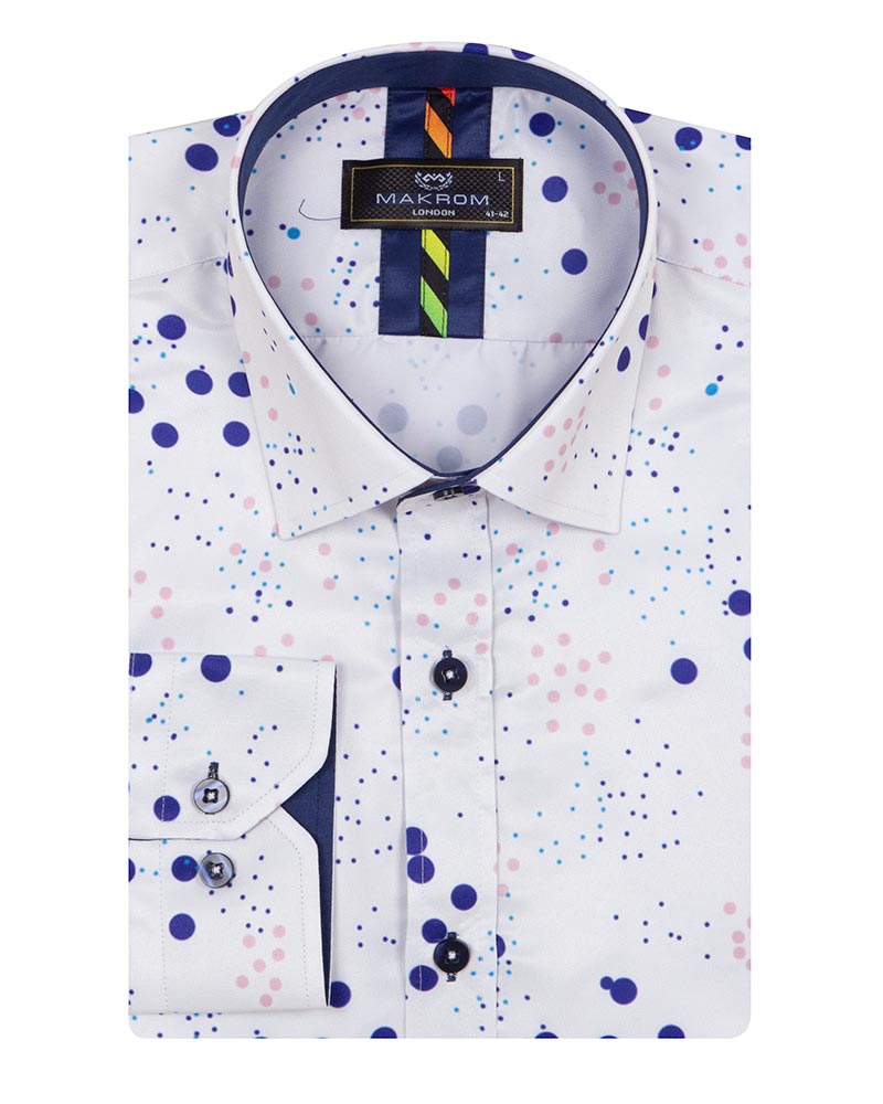 White Colourful Spot Print Men's Shirt-Makrom