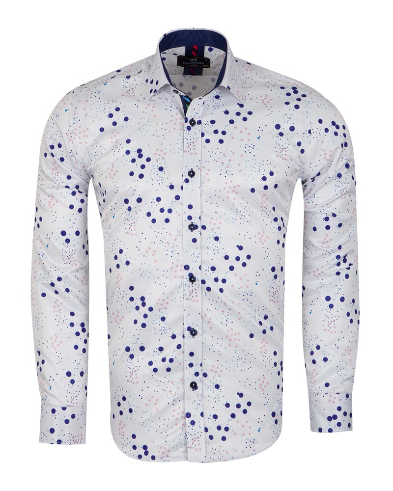 White Colourful Spot Print Men's Shirt-Makrom